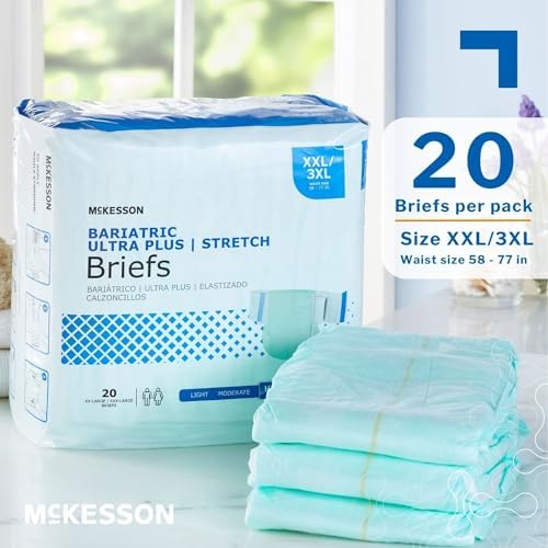 McKesson Ultra Plus Stretch Briefs, [20 Count], XXL/3XL, 58-77 in. Incontinence Adult Diapers, Heavy Absorbency, Unisex, Disposable, Elastic Leg Gathers and Contoured Fit for Men and Women