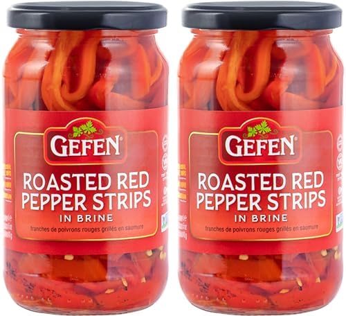 Gefen Roasted Red Pepper Strips, 16 oz (2 Pack) | Roasted Peppers in Brine | Kosher (including Passover)