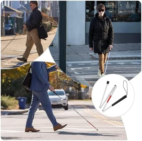 124CM 4-Section Foldable Aluminum Alloy White Reflective Walking Cane,Guide Cane, Aluminum Alloy Folding Blind Cane, Cane, Guide Pole, Lightweight Blind Cane