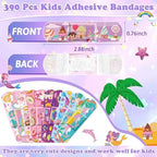 Flasoo 36 Styles Kids Cartoon Bandages 390 Pcs Girls Bandage Mermaid Bandage Pink Princess Bandages to Protect Scrapes and Cuts for Girls, Boys, Children, Toddlers