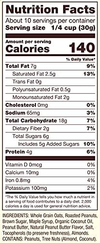 Bob's Red Mill Peanut Butter Granola, 11oz (Pack of 6) - Non GMO, Whole Grain, Kosher