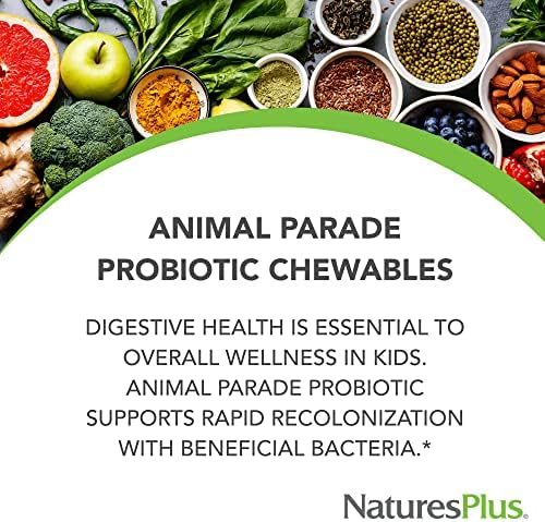 NaturesPlus Animal Parade Probiotic, Mixed Berry - 30 Chewables - Children’s Digestion Supplement - Supports Gut Health & Immune Function - Vegan, Gluten Free - 30 Servings