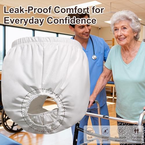 2 Pack Washable Reusable Adult Rubber Pants - Waterproof Incontinence Diaper Covers Leak-Proof Protective Underwear, Soft Noiseless Cloth-Like Plastic Pants for Men Women (White, S)