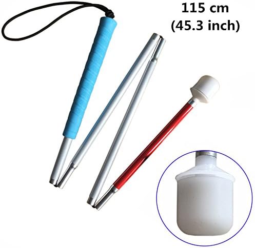 Aluminum Mobility Folding White Cane for Vision Impaired and Blind People (Folds Down 4 Sections) (115 cm (45.3 inch), Blue Handle)
