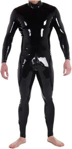 GOCTRN Men's Latex Jumpsuit, Men's Latex Jumpsuit With Crotch Zipper Only,Red,S