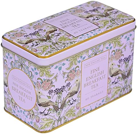 New English Teas Song Thrush and Berries Tea Tin in Pink with 40 English Breakfast Teabags