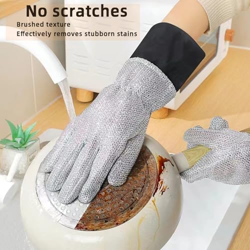 Wire Dishwashing Gloves，Multipurpose Non-Scratch Scrubbing Waterproof Anti-Hot & Oil-Resistance Kitchen Cleaning Gloves