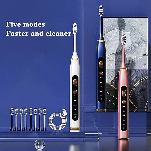 BNEI Sonic Electric Toothbrush, 5 Modes, USB Charging, 4 Interchangeable Brush Heads, White/Black/Blue/Green/Gold (Green)
