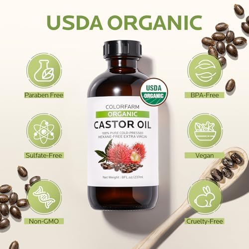6 Pcs Castor Oil Pack Wrap: Organic Cold Pressed Castor Oil 8Fl Oz with Reusable Pads - Adjustable Elastic Straps Pack Wraps for Stomach Liver Neck