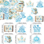 Ephlyn 54Pcs Edible Once Upon A Time Birthday Cupcake Toppers Wafer Paper Fairytale Book Party Castle Opening Magic Book Cupcake Picks for Princess Party Cake Decoration Supplies Blue
