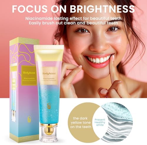 2 Pack BodyAccel Niacinamide Whitening Toothpaste, Triple Whitening Niacinamide Toothpaste, Brightens and Whitens Teeth, Natural Gentle, Fresh Breath