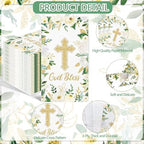 100PCS White Floral Religious Paper Napkins 3 Ply Blessed Cross Disposable Hand Towels for Bathroom Decorative Eucalyptus Guest Napkins for Wedding First Communion Religious Party Supplies