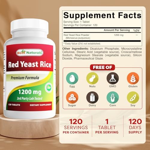 Best Naturals Red Yeast Rice 1200 mg (Non-GMO) 120 Tablets - Non Irradiated, Citrinin Free