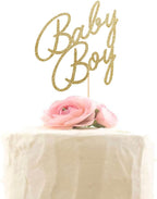 Baby Boy Cake Topper - Welcome Baby Boy Cake Toppers for Boys Baby Shower Party Decorations Gold Glitter