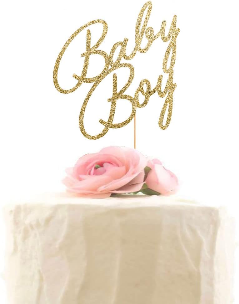 Baby Boy Cake Topper - Welcome Baby Boy Cake Toppers for Boys Baby Shower Party Decorations Gold Glitter