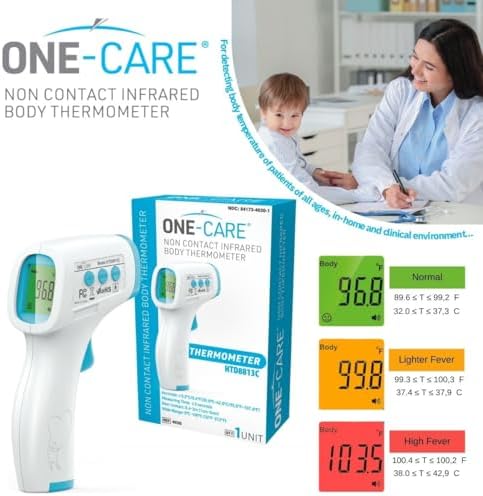 ONE-CARE Digital Infrared Thermometer HTD8813C - Non-Contact, Homedics Thermometer, High Accuracy, Fast Reading, Body & Room Temp, Newborn Baby to Adult, Fever Alarm, Large Display