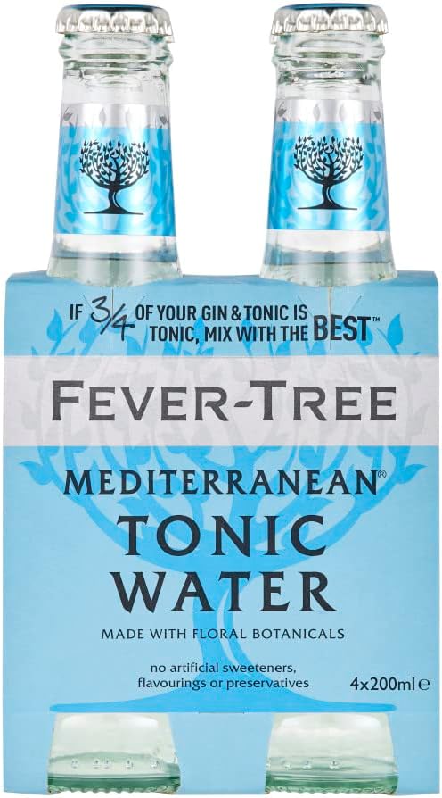 Fever-Tree Mediterranean Tonic Water Glass Bottles, No Artificial Sweeteners, & Preservatives, (Pack of 4) flavorings 27.2 Fl Oz