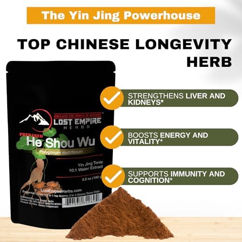 Lost Empire Herbs He Shou Wu 10:1 Extract Powder | Polygonum multiflorum or Fo-Ti Traditionally Prepared Roots for Jing (100 Grams)