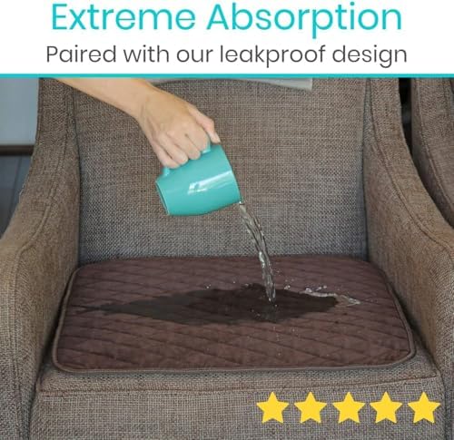Sures Waterproof Chair Pads for Incontinence (22" x 21") - Washable, Waterproof Seat Protector - Chair Protector Seat Cover - Absorbent Pad for Bed, Seat, Car, Wheelchair & Recliner (Brown, 2 Pack)