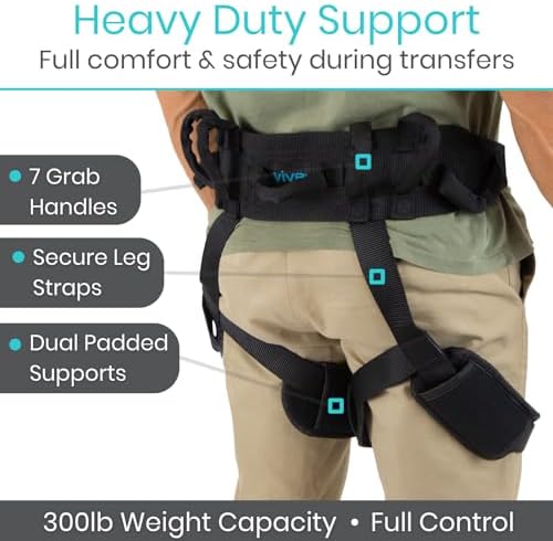 Vive Gait Belt with Leg Straps - Heavy Duty Transfer Belt with Quick Release Gait Belts for Seniors - Adjustable Bed, Stand Assist Aid with Handles - Physical Therapy Mobility Aid for Elderly (Black)