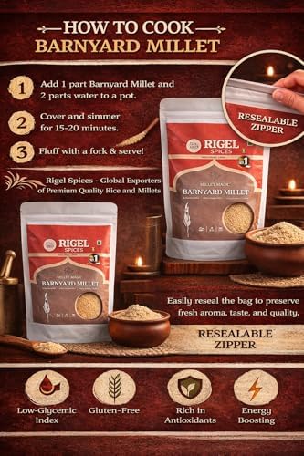 Rigel Spices Barnyard Millet | 2lbs resealable pack | Kuthiraivali | Non GMO | Gluten Free | Rich in fiber