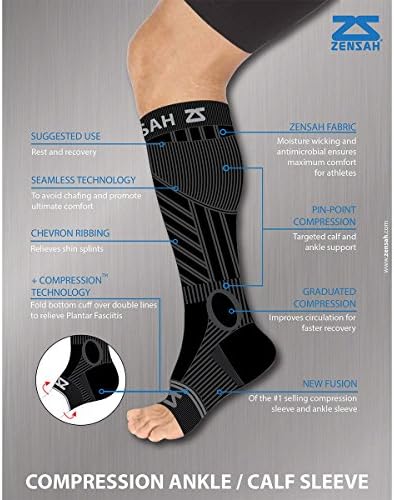 Zensah Ankle/Calf Compression Sleeves- Toeless Socks for Circulation, Swelling for Men and Women