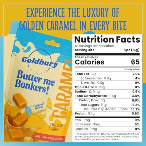 Goldbury Delights Butter Me Bonkers Caramel Toffee, 6.4 oz (Pack of 1) - Creamy, Buttery, & Delicious Individually Wrapped Chewy Caramel Toffee Candy, Ideal for Party Favors & Special Occasions