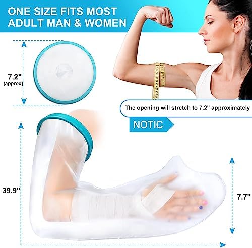 Full Arm Cast Cover for Shower Adult, 100% Waterproof Cast Shower Cover Arm, Soft Comfortable Cast Bag Cast Protector, Watertight Seal to Keep Wounds Bandage Dry, Reusable