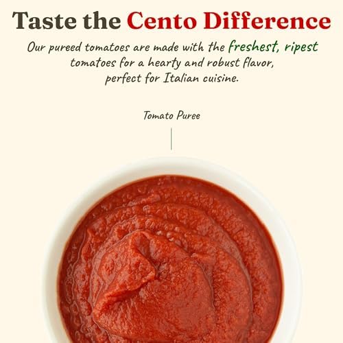 Cento Tomato Puree, 28 Oz, Thick Puree from Red, Ripe Tomatoes on the Vine, Seeded & Strained, Not from Concentrate for Marinara, Pasta, Salsa, Soup, Pizza Sauce - Gluten-Free, BPA Free, Non-GMO