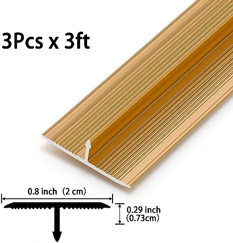 Gaahing Aluminum T Molding Floor Transition Strip, T Moulding for Laminate Flooring Planks, Vinyl Floor Transition, Rubber Transition (3Pcs x 2.9ft x 0.8in, Matte Gold)