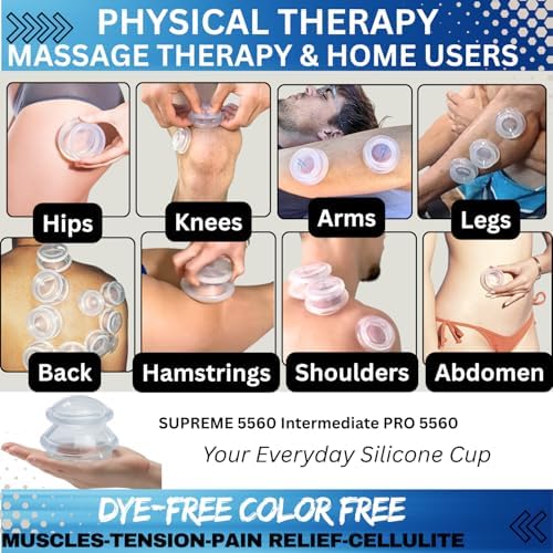 Cupping Warehouse Supreme 4 Intermediate Pro 5560 Silicone Cupping Set for Beginners – Medical-Grade, for Massage Therapy, Pain Relief, Body Sculpting & Cellulite Reduction, 4 Sizes (S, M, L, XL)