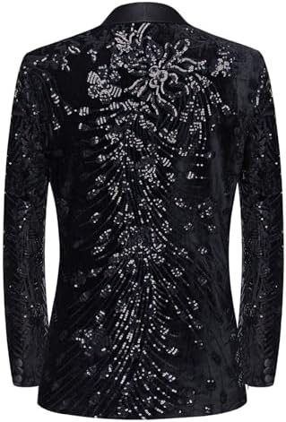 Pyiujtr Men's Sequins Velvet Shawl Lapels Stage Party Prom Wedding Dinner Suit Jacket Blazer