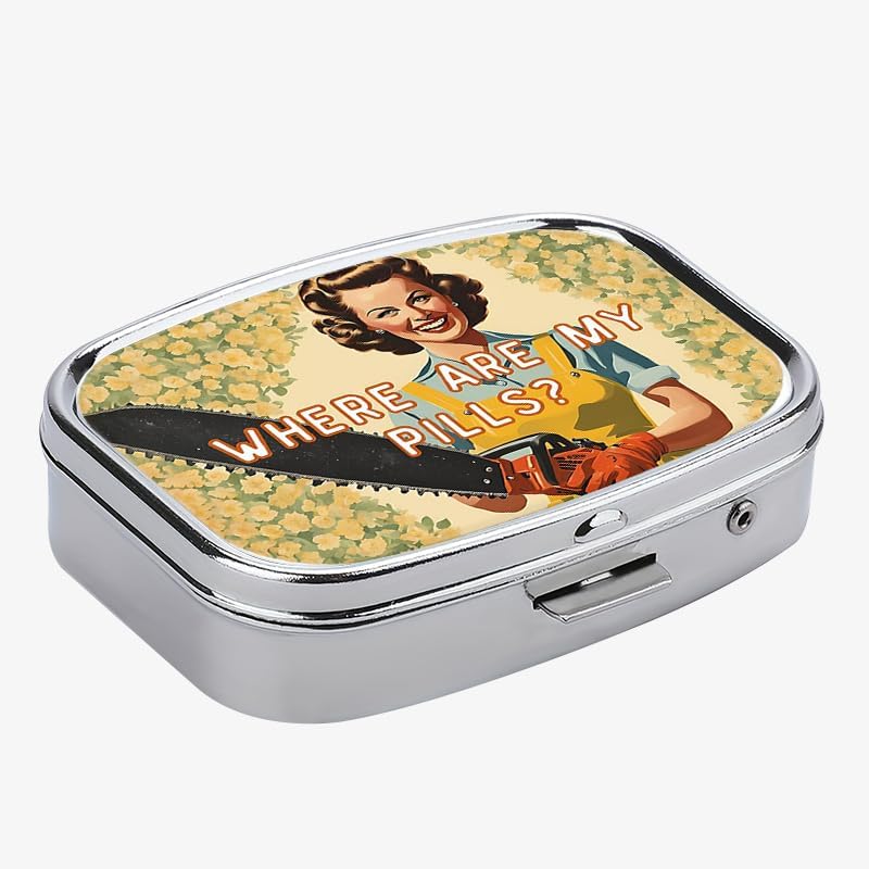 1pc Square Pill Box, Mini 2 Compartment Medicine Pill Organizer, Household Portable Medicine Storage Box, Vitamins Fish Oil for Pockets Purses Travel Unique Gift (Where are My Pills?)