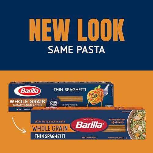 Barilla Whole Grain Thin Spaghetti Pasta, 16 oz. Box (Pack of 20) - Non-GMO, Made With 100% Whole Grain Durum Wheat - Great Source of Fiber