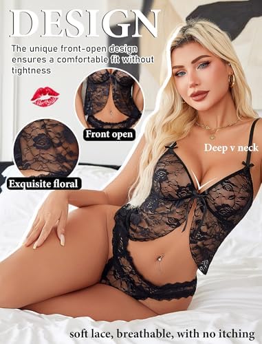 Avidlove Sexy Pajama Set for Women Floral Lace Lingerie Open Front Cami and Panty Sleepwear S-XXL