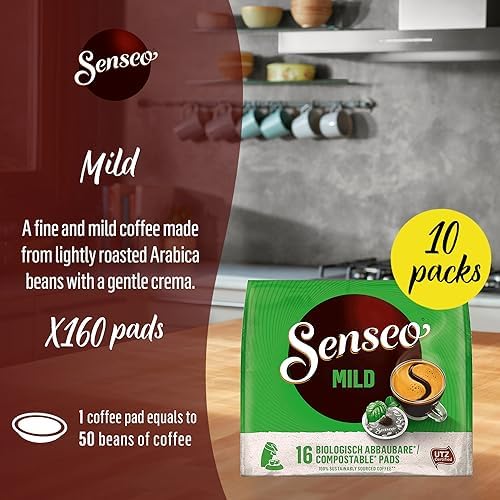 Senseo Mild Light Roast Coffee Pods, 16 Count (Pack of 10) - Single Serve Coffee Pods Bulk Pack for Senseo Coffee Machine - Compostable Coffee Pods for Hot or Iced Coffee, Cold Brew Coffee