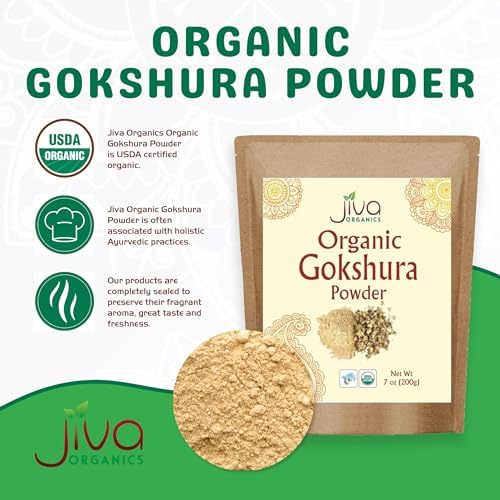Jiva Organics Gokshura Powder 7 Ounce Bag - Non-GMO, Pure, Full Spectrum Tribulus - Indian Origin