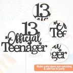 13th Official Teenager Cake Topper, Double Sides Glitter 13 Birthday Cake Pick Decorations Happy Birthday Party Supplies Decorations for Teen Boys Girls (Black)