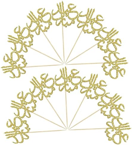 Confetti! 24Pcs Gold Glitter Eid Mubarak Cupcake Toppers Arabic Happy Eid Ramadan Kareem Cake Decorations Islamic Muslim Party Supplies Decorations