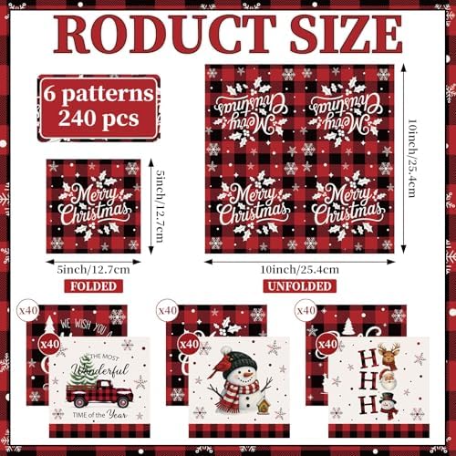 Feifeiya 240 Pcs Christmas Paper Napkins Christmas Disposable Cocktail Napkins Snowman Decoupage 2 Ply Beverage Paper Xmas Holiday Party Supplies for Guest Banquet Lunch Winter Dinner Table Decor