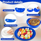 Hushee 3 Sets Adaptive Spill Proof Scoop Bowl and Plate Set with Suction Base Non Skid Self Feed Suction Dinnerware for Elderly Disabled Handicapped from Parkinsons Tremor (Blue)