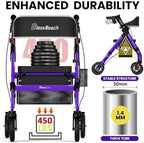 Heavy-Duty Aluminum Rolling Walker - Foldable Rollator Walkers with Seat for Seniors, 450 lb Capacity, 8'' Wheels, 18" Big Seat, 6-Position Adjustable Height(Purple)