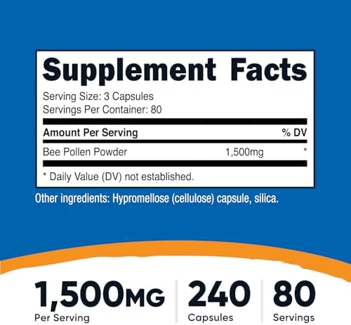 Nutricost Bee Pollen (240 Capsules, 80 Servings) (1,500MG Per Serving) - Non-GMO, GMP Compliant