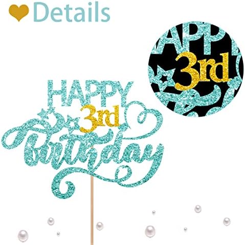 Sky Blue Glitter Happy 3rd Birthday Cake Topper, 6.3 x 3.5 Inches, 1 Piece, Perfect for Birthday Parties
