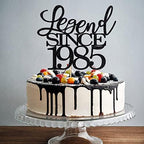 Legend Since 1985 Cake Topper 41th Birthday Happy Birthday Cake Topper Men and Women Cheer 41 Years Old Handmade Black Glitter Cake Decoration (1985)
