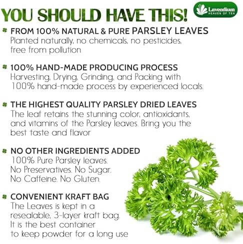 Lavendium, 4 oz Premium Dried Parsley Leaves – 100% Pure, Non-GMO, Gluten-Free, Vegan – Aromatic Culinary Herb for Cooking, Garnish, and Seasoning – No Additives or Preservatives – Resealable Bag