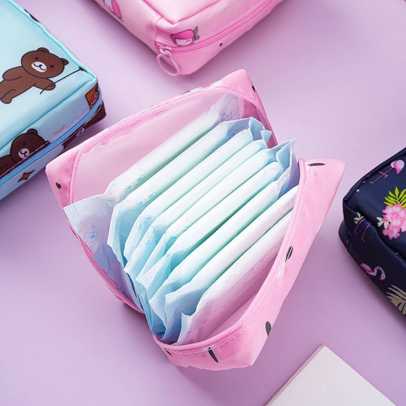 Sanitary Napkin Storage Bags, Reusable Tampon Organizer Pouch With Zipper, Portable Sanitary Bags for Feminine Products, Washable-Pink