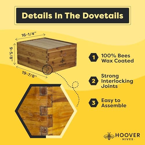 Hoover Hives: The Original Beeswax Coated Beehive Kit. Includes 2 Deep & 1 Medium Boxes with 10 Wooden Frames & Heavy Wax Coated Foundations. Easy Assembly with Predrilled Holes& Screws (Unassembled)