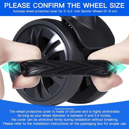 8PCS Luggage Wheel Covers for Spinner Wheels, Silicone Suitcase Wheel Protectors, Wear-Resistant & Anti-Noise, Fits 2–2.4 Inch Wheels (Black)