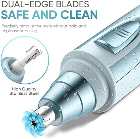 Ear and Nose Hair Trimmer Clipper - 2026 Professional Painless Eyebrow & Facial Hair Trimmer for Men Women, Battery-Operated Trimmer with IPX7 Waterproof, Dual Edge Blades for Easy Cleansing Blue